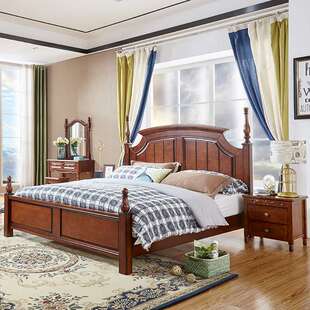 美式全实木床罗马柱双人大床气压高箱1.5米婚床1米8高箱储物床