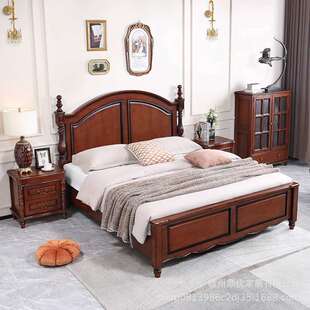 美式乡村实木床现代简约双人床轻奢婚床欧式新款主卧中古复古储物
