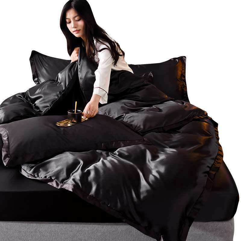 跨境夏季冰丝薄款被子全套一整套全套单人丝滑裸睡床单枕头被褥男