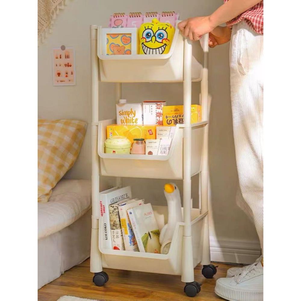 厨房置物架玩具收纳架落地多层收纳柜客厅零食塑料推车带轮整理架