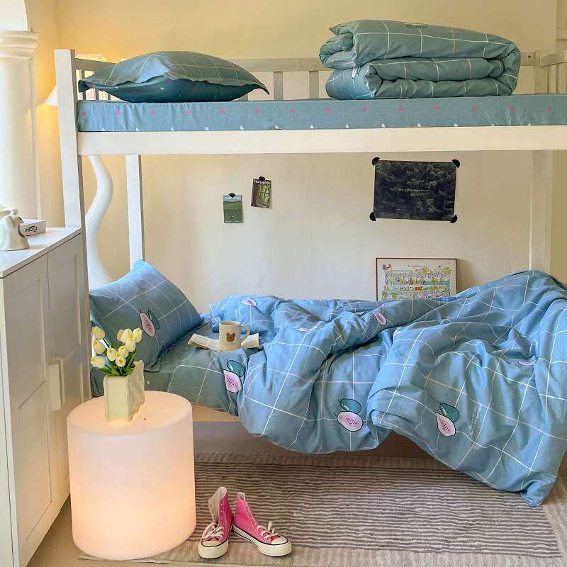 全棉学生三件套纯棉床单简约床上用品被套寢室宿舍单人条格床笠款