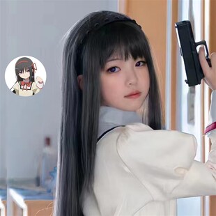 儿童假发cos晓美焰长直发魔法少女甜美空气刘海节日风表演全头套