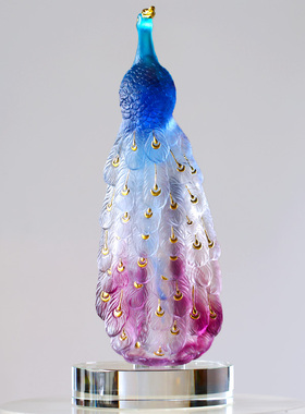 琉璃孔雀贴金摆件居家客厅玄关装饰摆放婚庆乔迁送礼高档工艺礼品