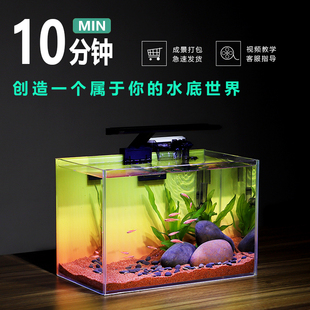 鱼缸生态造景全套自循环免换水真水草客厅小型桌面超白玻璃水族箱