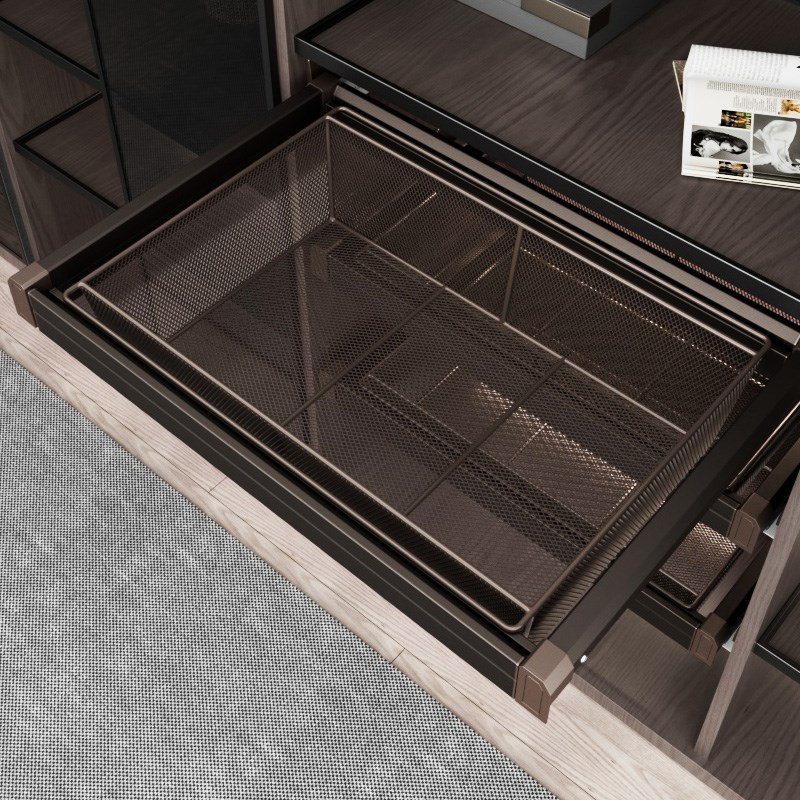 衣柜拉篮抽屉式裤架伸缩衣柜家用衣帽间抽推收纳架储物篮五金配件