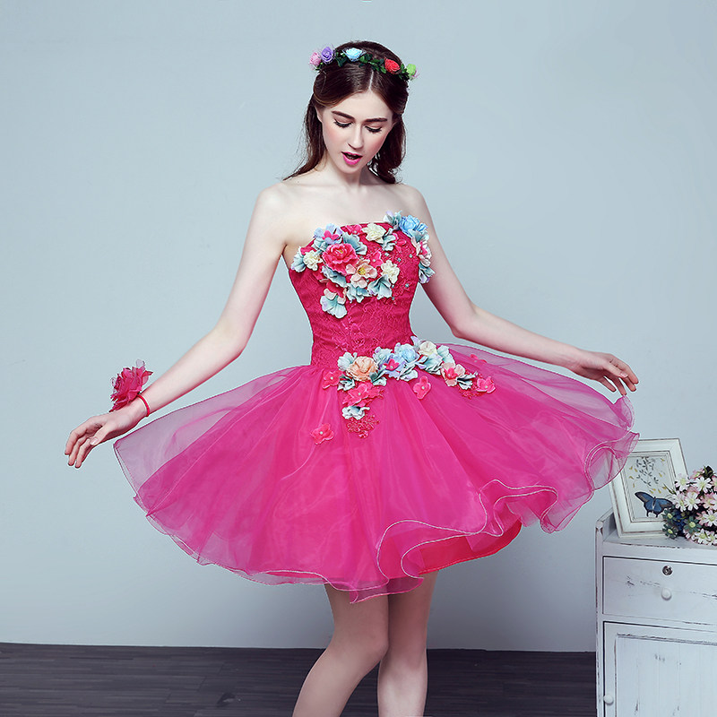 彩纱小礼服短款小个春秋六一演出主持生日宴会表演蓬蓬裙晚礼服