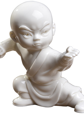 东方泥土功夫小子人物摆件德化白瓷雕塑艺术品创意客厅隔断装饰品
