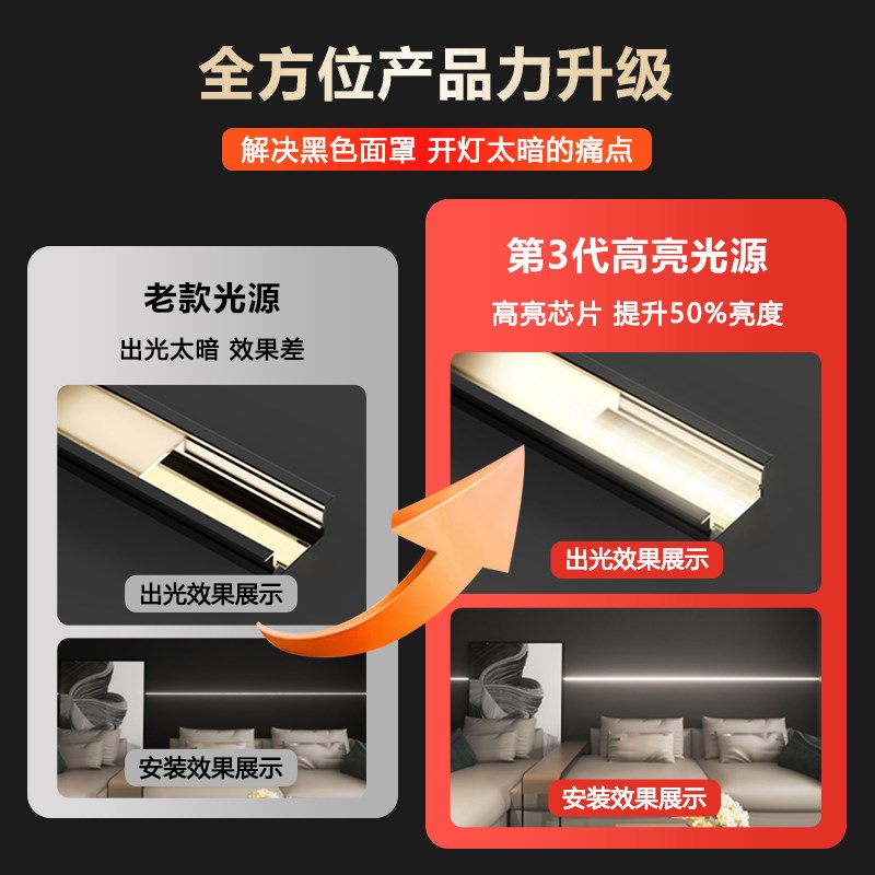 黑色线型灯线性灯灯槽吊顶氛围照明嵌入式灯带卡槽照明装饰灯带