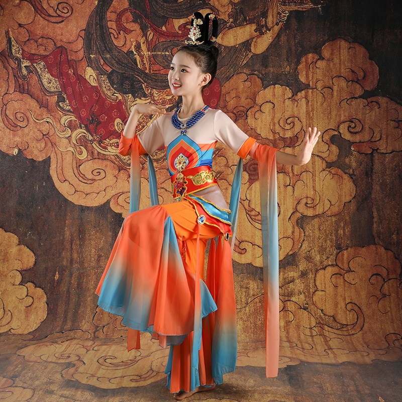 六一儿童敦煌飞天舞蹈演出服女西域风情反弹乐鼓琵琶古典舞表演服