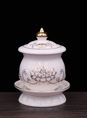 包邮莲花杯大悲水杯无字陶瓷浮雕白玉描金水杯花瓶供盘荷花供水杯