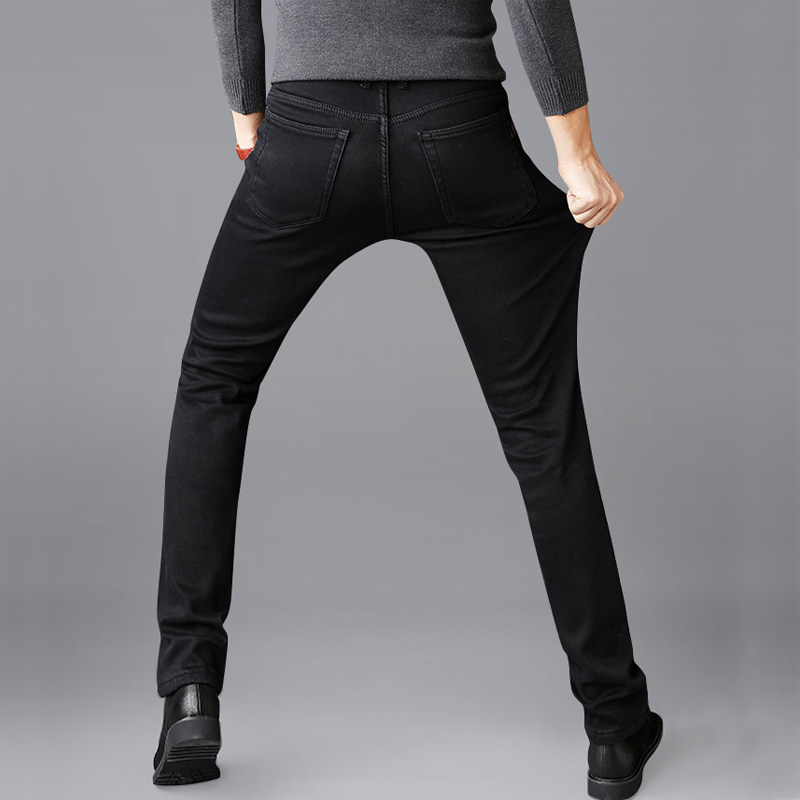 秋季加长男裤子120cm纯黑色高弹力牛仔裤男修身小直筒瘦高个长裤