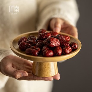 中式竹制高足盘水果盘家用客厅茶几零食干货果盘喝茶茶点点心盘子