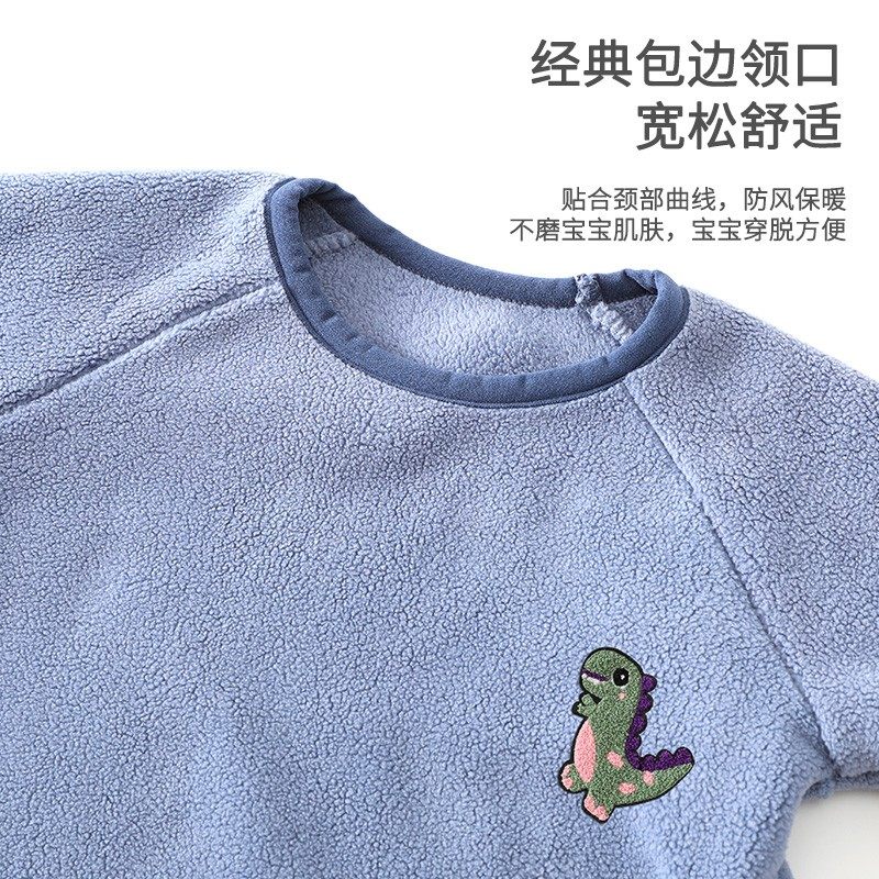 儿童连身睡衣加绒防着凉男女童家居服奥粒绒中大童睡袋妮妮珂珂