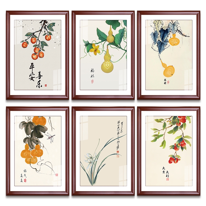 电表箱装饰画免打孔竖款遮挡箱配电箱新中式餐厅水果挂画客厅壁画图片
