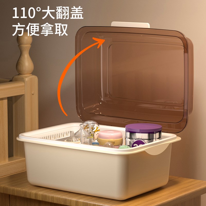 加厚宝宝奶瓶收纳箱沥水架带盖防尘放婴儿辅食工具餐具碗筷收纳盒