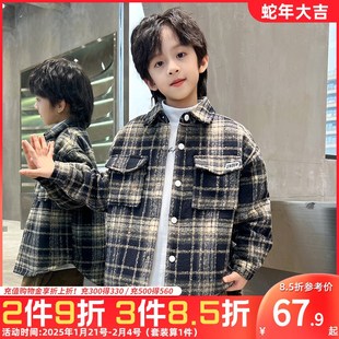 童装男童夹棉格子衬衫外套冬装儿童格纹衬衣外穿中大童长袖冬装潮