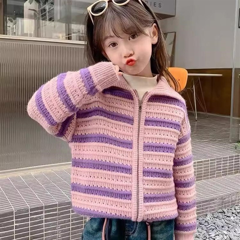 女童春装毛衣外套2025新款 不起球条纹设计 多色可选
