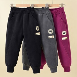 特厚男童女童加绒加厚裤子秋冬季防风儿童棉裤一体羊羔绒大童卫裤