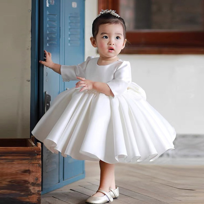 儿童礼服公主裙女童蓬蓬纱周岁生日婚纱裙主持人冬款厚晚礼服长袖