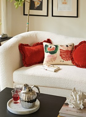 偏爱集设计师孤品红色荷叶边新中式艺术风美式法式复古中古风抱枕