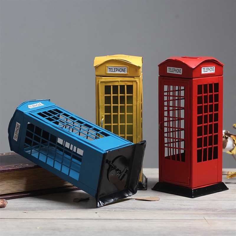 复古摆件欧式咖啡厅酒吧装饰加油机存钱罐铁皮邮筒储蓄罐模型陈设