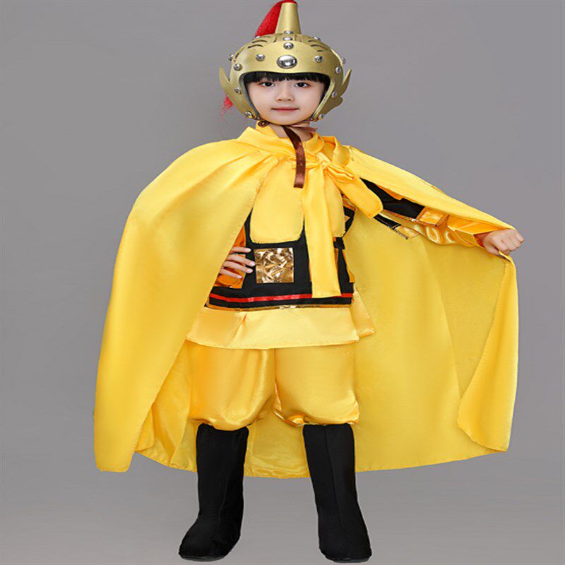 花木兰古代兵服装岳飞将军盔甲儿童古装汉服三国演义士兵演出服