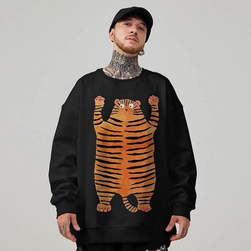 2024重磅美式做旧复古圆领大码卫衣男纯棉加肥加大无帽加绒春秋季