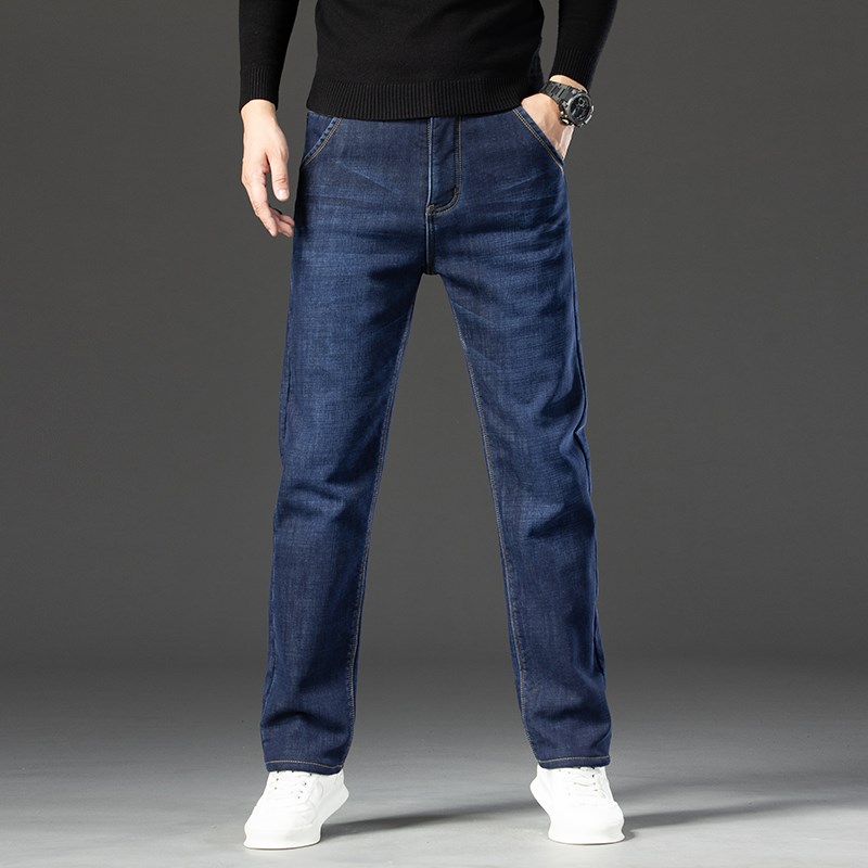 加绒加厚保暖牛仔裤男士秋冬季2024年新款宽松直筒弹力休闲长裤子
