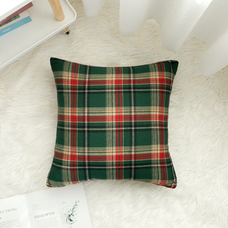 伊缦琪韵节日抱枕套沙发靠枕绿色格子圣诞靠套样板房抱枕不含芯