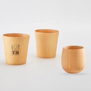 原木大肚小杯子茶水杯民宿酒店家用隔热杯定制刻字 实木茶杯日式