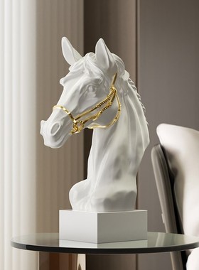 高级感艺术马头摆件石膏s雕塑软装轻奢客厅酒柜办公室展示柜装饰