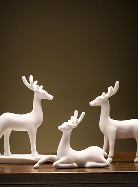 陶瓷招财动物小鹿手工艺品茶盘茶宠家居客厅书房玄关盆景装饰