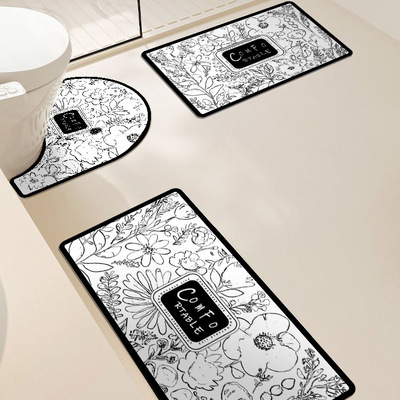 轻奢风浴室地垫三件套U型马桶大尺寸吸水地垫防滑脚垫软硅藻泥垫