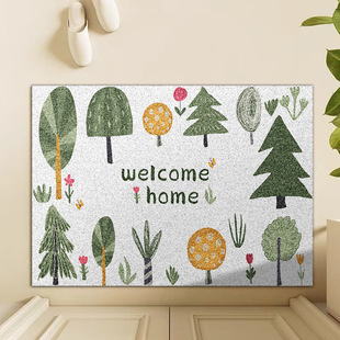 绿色森林系列高弹丝圈入户地垫进门2025新款家用耐脏防滑吸水脚垫