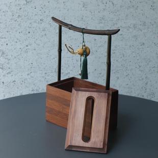 纸巾盒紫竹手柄带葫芦挂件茶室抽纸盒创意餐桌书房装 中式 饰竹制盒