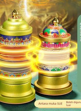 小多吉电动藏经转轮摆件 藏族转经简客厅桌面家用插电 藏式转金筒