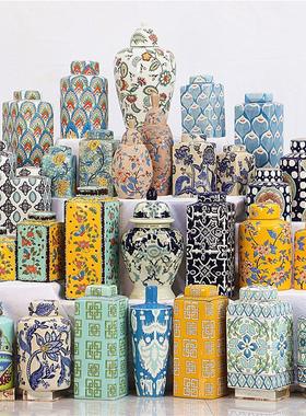 中欧式家居装饰粉彩陶瓷储物罐民宿客厅电视柜摆件玄关博古架摆设