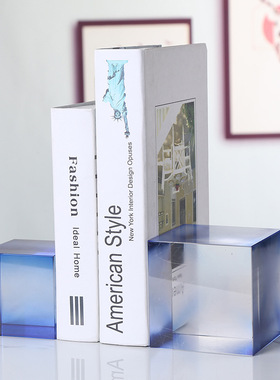 渐变蓝色水晶魔方方体家居软装摆件书挡