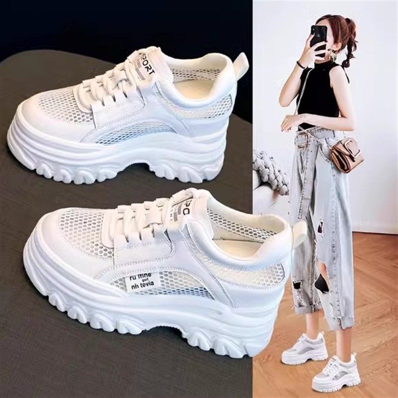 小白鞋子女2025年夏季新款透气网面厚底松糕鞋百搭轻便内增高女鞋,女鞋,网面鞋,淘宝优惠券,粉丝福利购,淘宝优惠卷