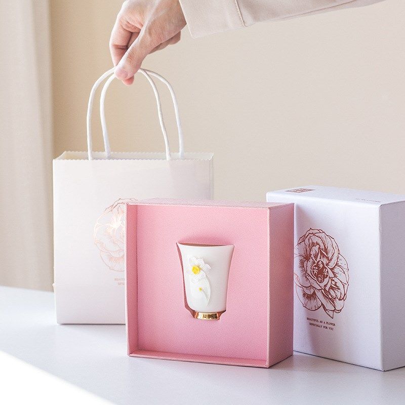 白瓷手工捏花小茶杯单只闻香杯女个人杯主人杯品茗杯功夫茶杯单个