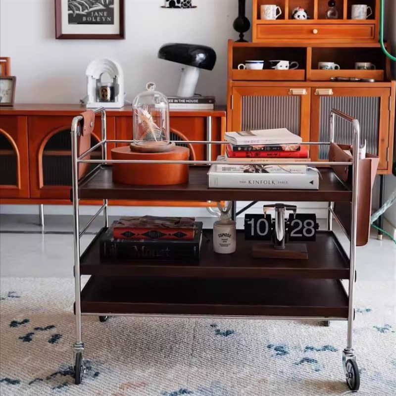 实木沙发边几可移动带轮小推车小户型客厅茶几边桌边柜角几置物架