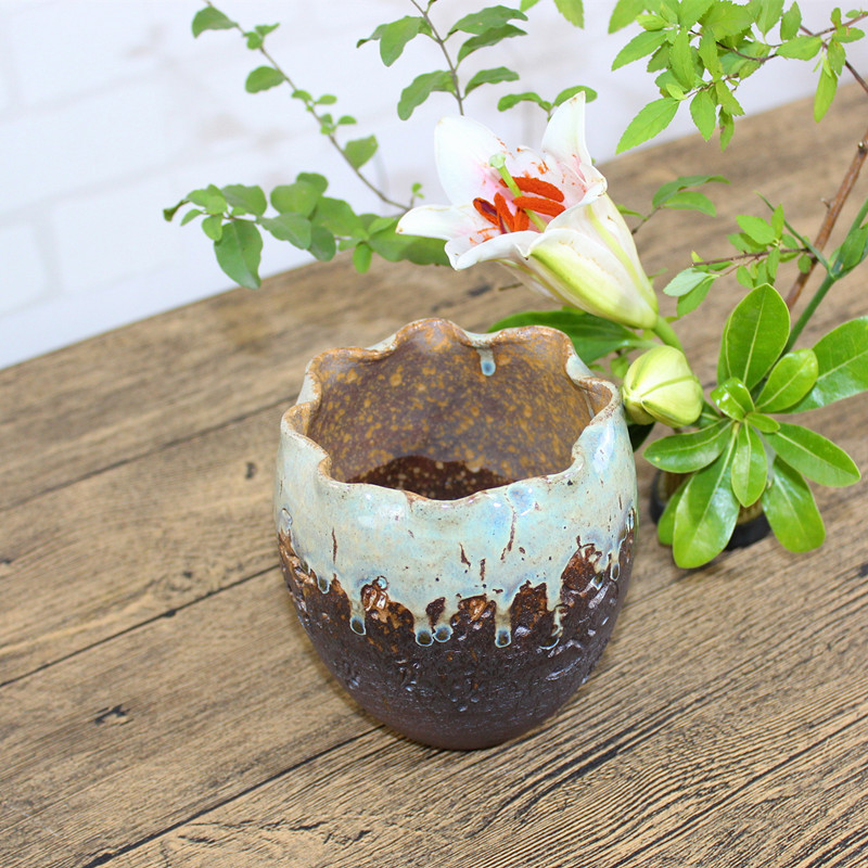 粗陶瓷花瓶 手作花器 茶室茶席插花 软装花盆 日式剑山插花
