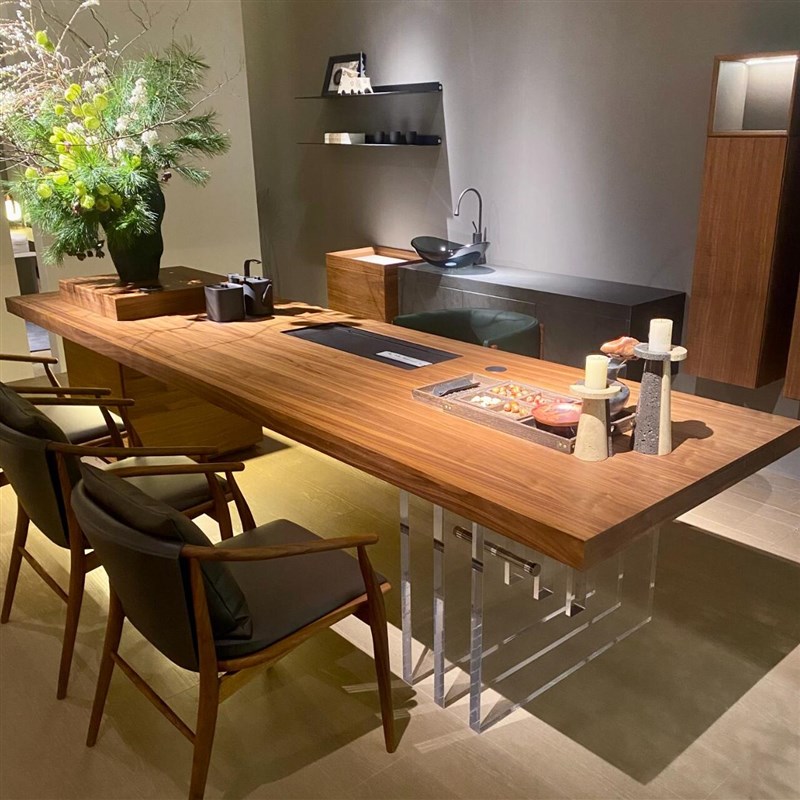 新中式黑胡桃木茶桌椅组合家用客厅简约实木茶台茶室办公室喝茶桌