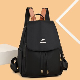 黑色牛津布双肩包女2024新款大容量简约妈妈通勤旅行休闲女士背包