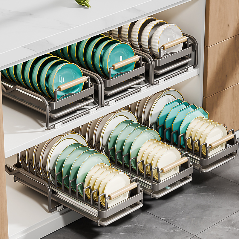 厨房碗架收纳架橱柜内置抽拉抽屉式拉篮家用多功能碗碟碗盘沥水架