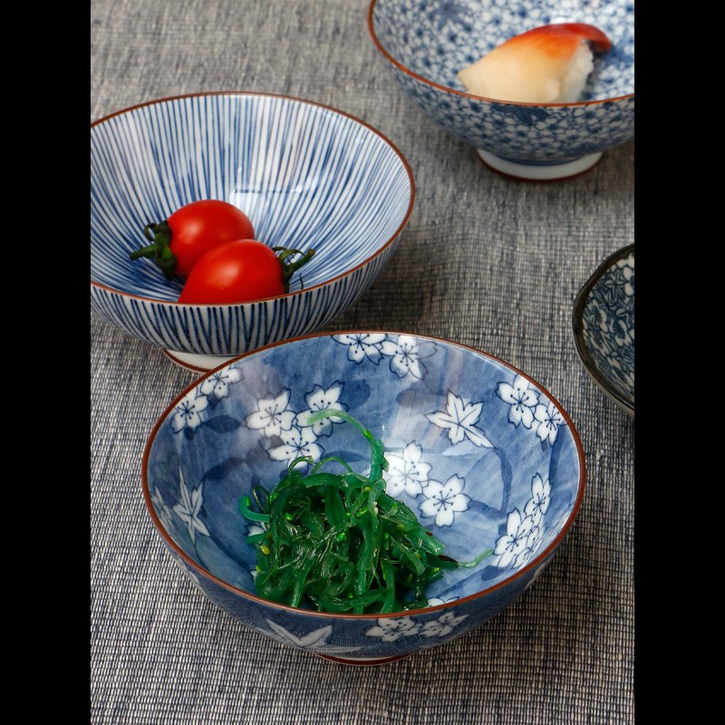 美浓烧日式和风釉下彩陶瓷碗家用餐具饭碗面碗青花瓷碗套装礼品