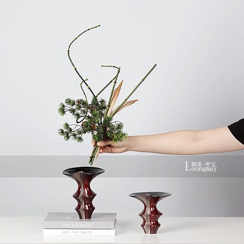 新中式侘寂风红色陶瓷小花瓶插花样板房客厅茶几卫生间花艺装饰品