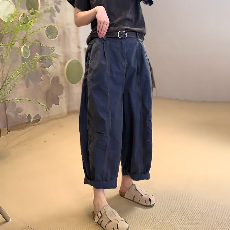 蓝色宽松时尚感休闲大码阔腿裤女2025年夏季新款慵懒风百搭直筒裤