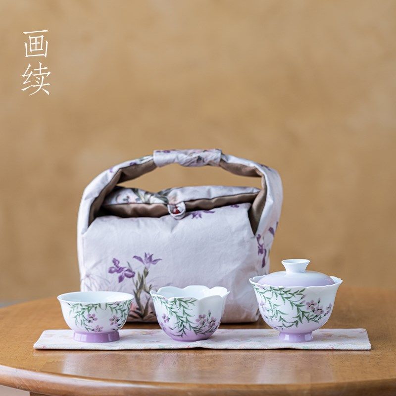 画续草木灰手绘凌霄花盖碗茶杯茶海功夫旅行茶具套装便携式收纳包,餐饮具,旅行茶具,淘宝优惠券,粉丝福利购,淘宝优惠卷