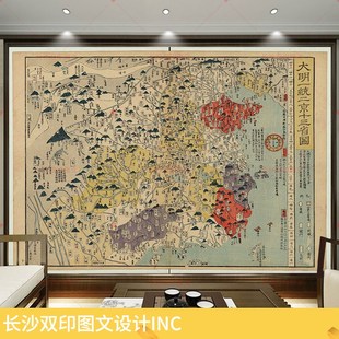 大明朝两京一十三省地图墙纸一统明代二京13省疆域图壁画